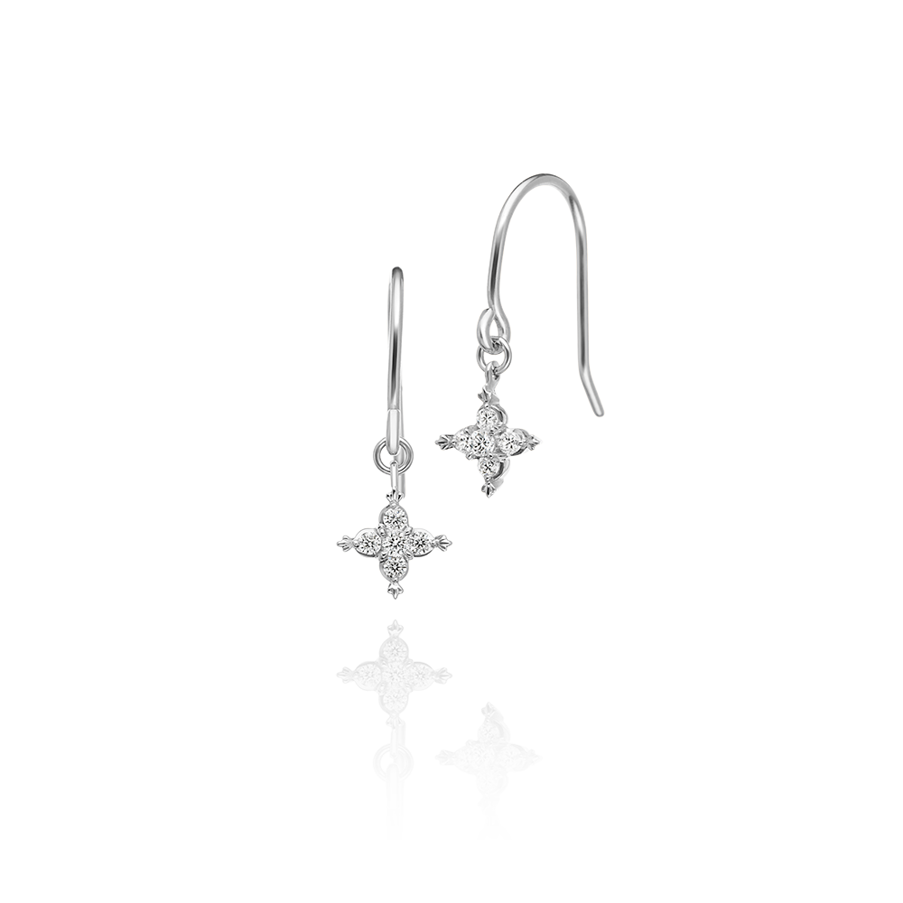 鑽石針式耳環 flying cross 白K金